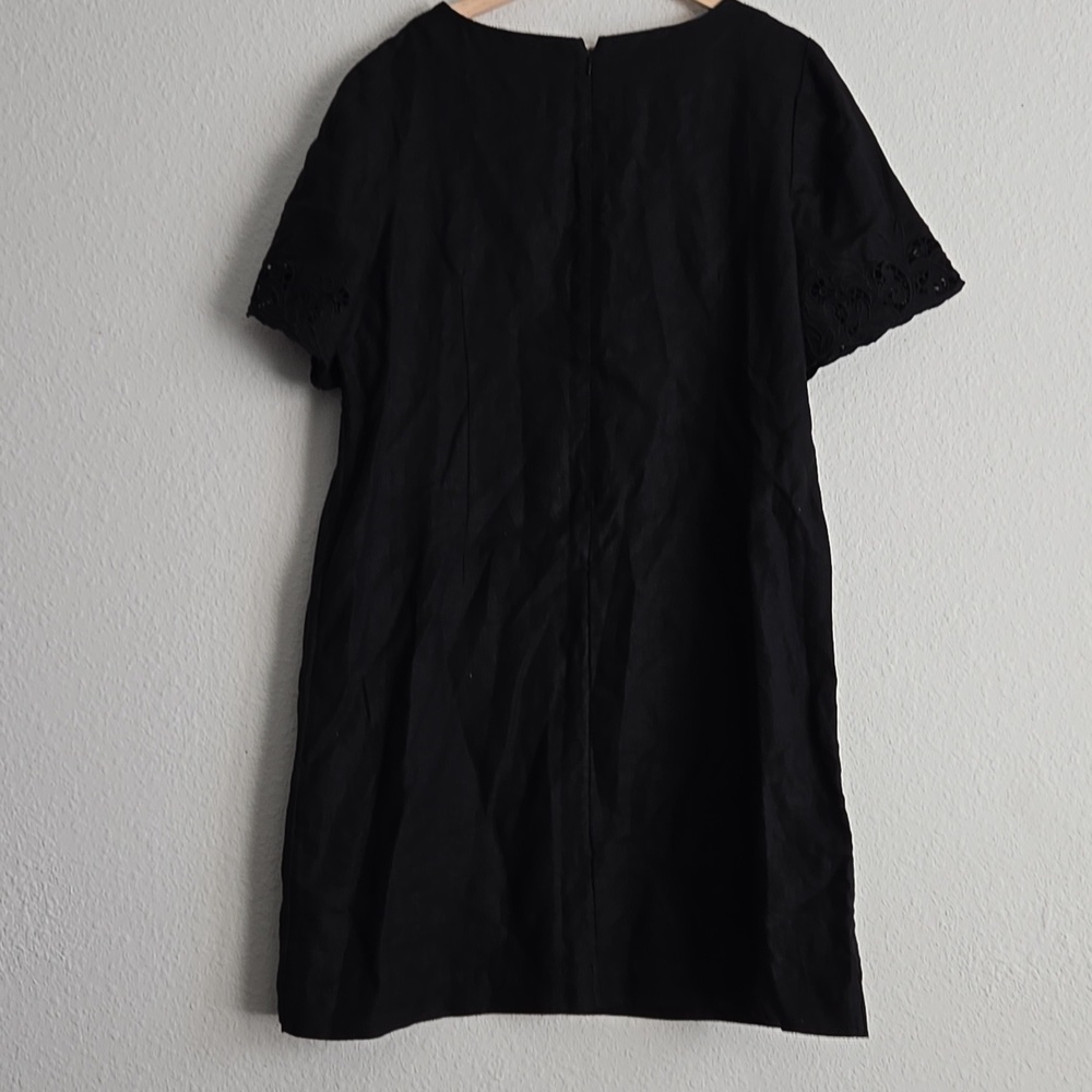 Chico's Black Embroidered Flutter Sleeve 100% Linen Short Dress Size 16 - Picture 7 of 11